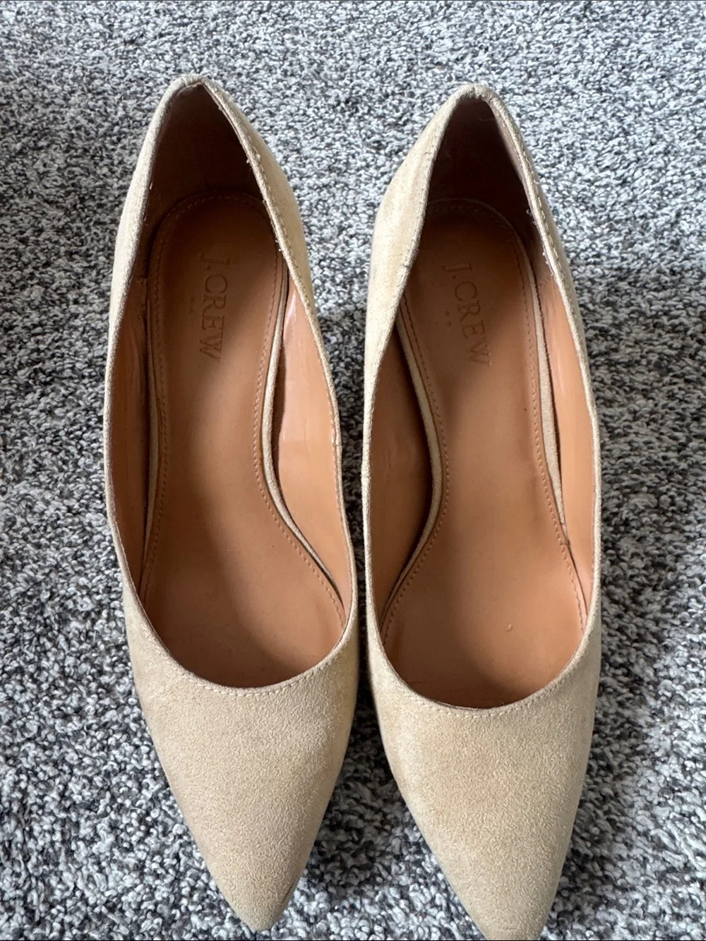 J. Crew Pointed-Toe Suede Pumps in Beige/Tan